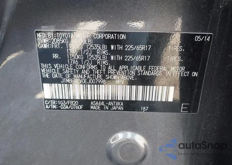 2014 Toyota Rav4 Le z USA, uszkodzony, nr VIN JTMBFREV0EJ007998